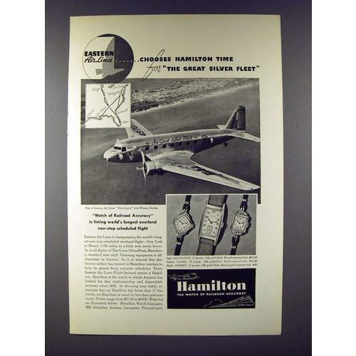 1937 Hamilton Clark, Audrey Watch Ad - Eastern Air