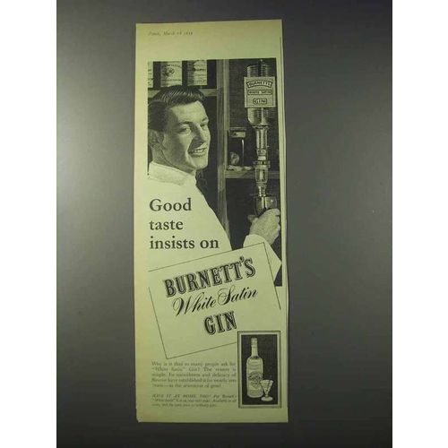 1959 Burnett's White Satin Gin Ad - Good Taste Insists