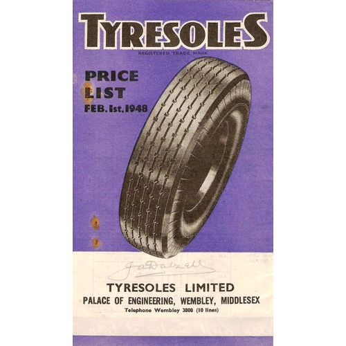 Tyresoles Tyre brochure February 1948 see my other listings