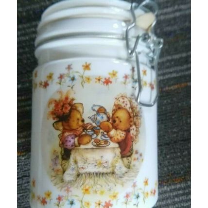 Vintage Mary's Bears Canister, White Milk Glass, Hallmark Licensing Inc/Houston