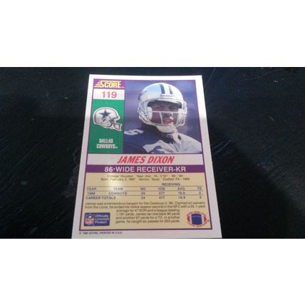 1990 Score Football Card # 119 James Dixon Excellent-Mint (6) Dallas Cowboys