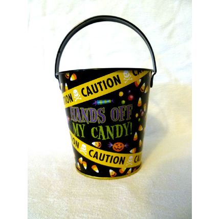 12 SMALL HANDS OFF MY CANDY CAUTION TAPE HALLOWEEN METAL TREAT BUCKETS