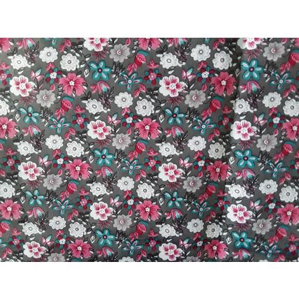 Grey floral polyester cotton fabric 100 x 148cms