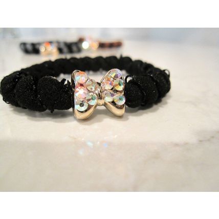 Bow shaped hair tie pony tail holder with swarovski crystals