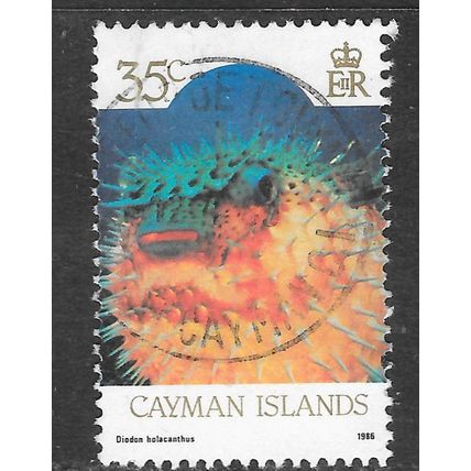 CAYMAN ISLANDS 1986 FISH SPINY DIODON HOLACANTHUS PORCUPINE LONG 35c USED SON