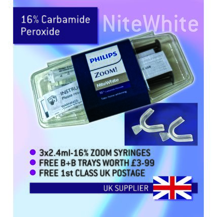 Philips Zoom 16% Teeth Whitening Gel Inc FREE B & B Teeth Trays & RM Delivery..