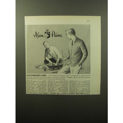 1960 Alan Paine Cardigan and Pullover Sweaters Advertisement