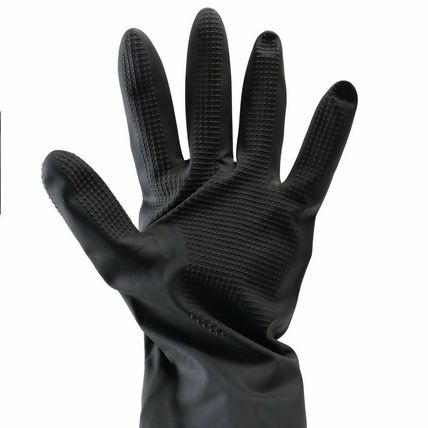 Heavy Duty Black Natural Latex Rubber Gloves Non Slip Grip Household Clean Wash