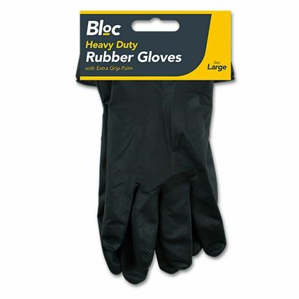 Heavy Duty Black Natural Latex Rubber Gloves Non Slip Grip Household Clean Wash