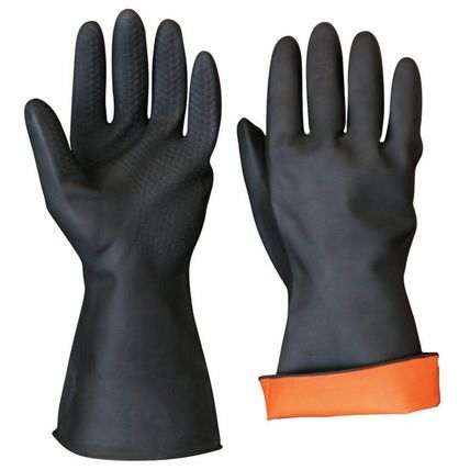 Heavy Duty Black Natural Latex Rubber Gloves Non Slip Grip Household Clean Wash