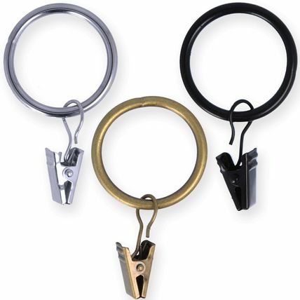 25mm - 50mm METAL CURTAIN POLE RINGS Fixed Eye Hanging Clips Chrome Brass Black