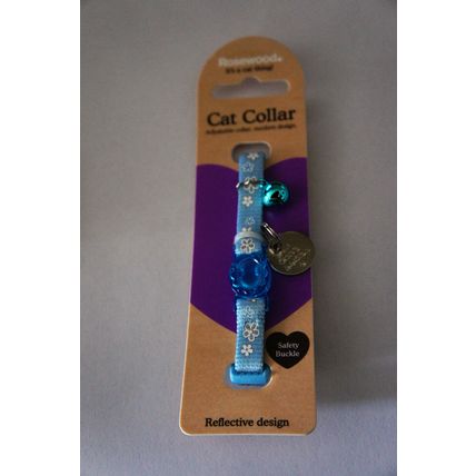 ROSEWOOD BLUE SAFETY REFLECTIVE CAT COLLAR WITH OR WITHOUT ENGRAVED BLUE ID TAG