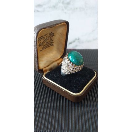 Antique Vintage Edwardian 925 Silver & Cabochon Turquoise Large Ring Size N 1/2