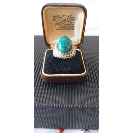 Antique Vintage Edwardian 925 Silver & Cabochon Turquoise Large Ring Size N 1/2