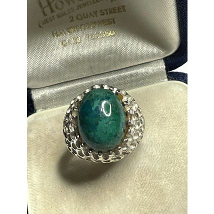 Antique Vintage Edwardian 925 Silver & Cabochon Turquoise Large Ring Size N 1/2