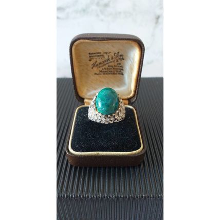 Antique Vintage Edwardian 925 Silver & Cabochon Turquoise Large Ring Size N 1/2