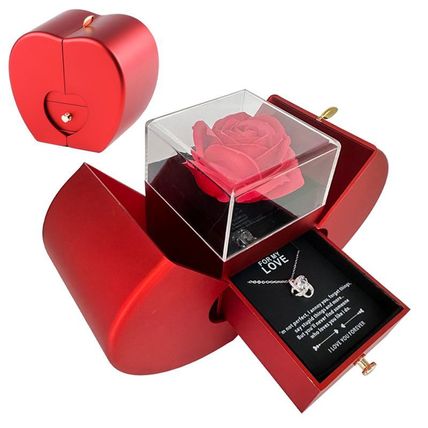 Fashion Jewelry Box - Red Apple Eternal Rose Necklace Gift for Women