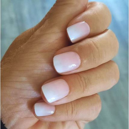 Nude ombre pink french False Nails square short Press On Set of 24 gel glue tabs