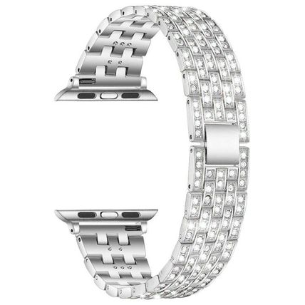 Five-beads Diamond Steel Replacement Strap Watchband For Apple Watch Series, 7 4