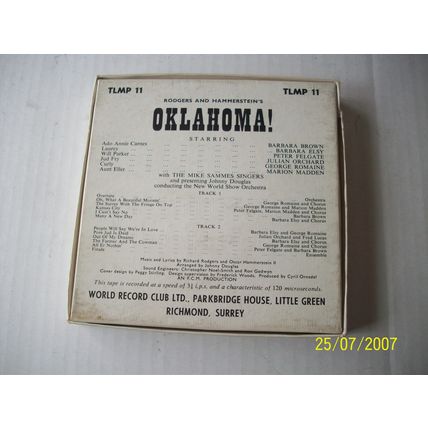 OKLAHOMA .. Reel to Reel Tape Boxed 5" tape 3-3/4 I.P.S
