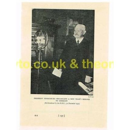 PRESIDENT HINDERBERG BROADCASTS, 1931, Book Illustration