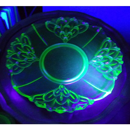 Stolzle Uranium Glass Art Deco Plate / Shallow Dish.