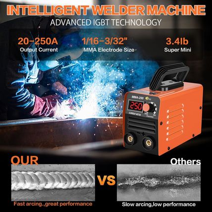 Super Mini Stick Welder Machine,110V 250A ARC Portable MMA Welding Machine for B