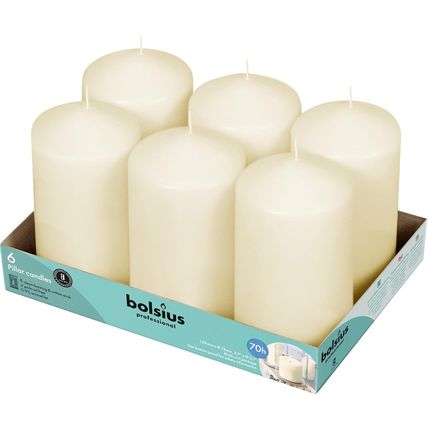 BOLSIUS 6 Ivory Pillar Candles Bulk - 3X6 Inches Candle Set - 70+ Hours Clean Bu