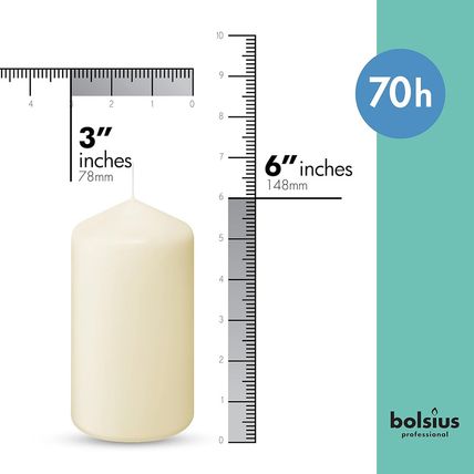 BOLSIUS 6 Ivory Pillar Candles Bulk - 3X6 Inches Candle Set - 70+ Hours Clean Bu