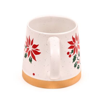 Red Poinsettia Stoneware Mug 9 CM &Boxed Decorated Sticth Pattern Gift Festive