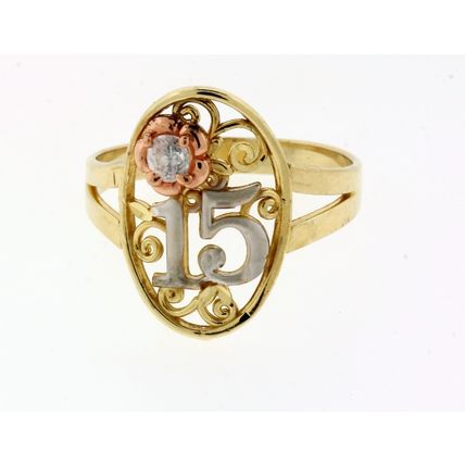 New Solid Multi Tone 14K Gold Sweet 15 Flower Ring Quinceanera Años Birthday