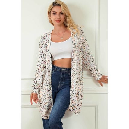 White Rainbow Popcorn Speckles Open Front Cardigan