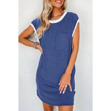 Sail Blue Rib Textured Cap Sleeve T-Shirt Dress