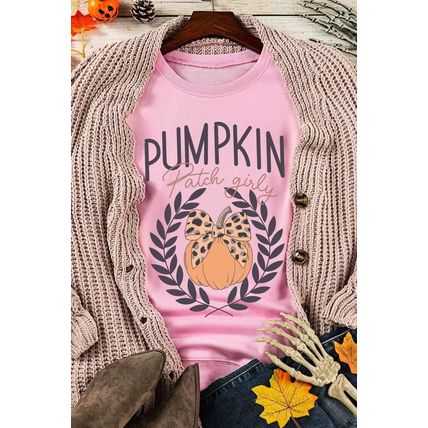 Pink Leopard Bowknot Pumpkin Graphic Halloween Sweatshirt