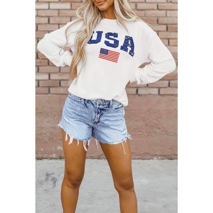 White USA Flag Corded Graphic Sweatshirt
