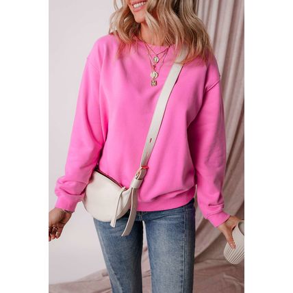 Bonbon Solid Fleece Lined Drop Shoulder Terry Sweatshirt