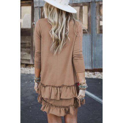 Goat Scoop Neck Tiered Ruffled Hem Long Sleeve Mini Dress