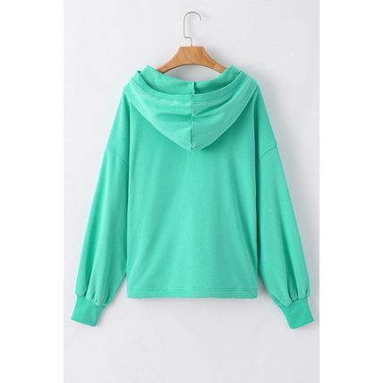 Aruba Blue Solid Kangaroo Pocket Half Zipper Oversized Hoodie