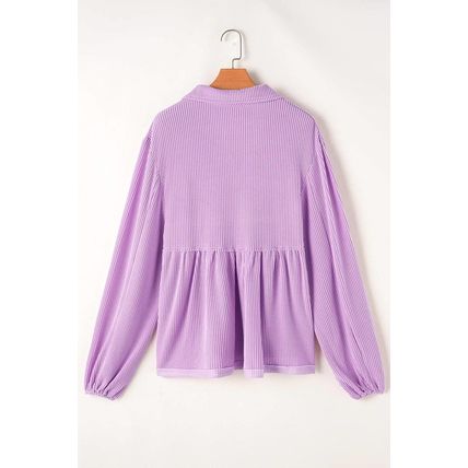 Phalaenopsis Corded Turn-down V Neck Bubble Sleeve Babydoll Blouse