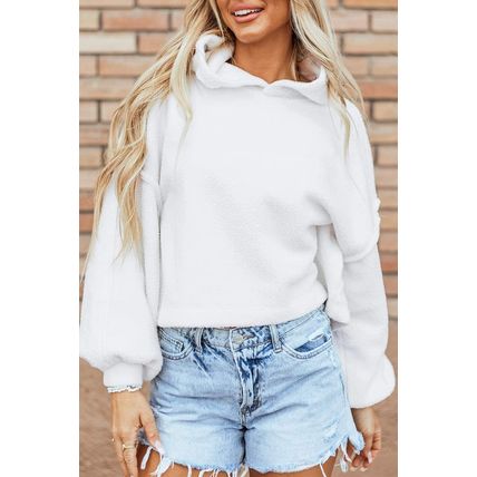 White Sherpa Fleece Drop Shoulder Hoodie