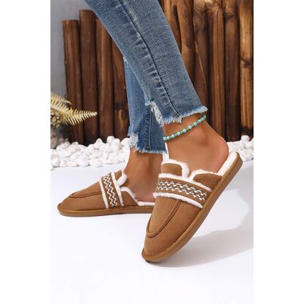 Chestnut Suede Wavy Striped Plush Lined Slippers (Run Small, Size Up)