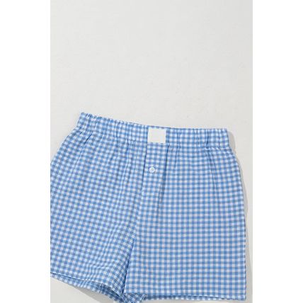 blue Red Plaid Gingham Printed High Waist Shorts