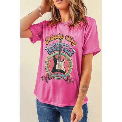 Sachet Pink Nashville WORLD TOUR Music City Guitarist Graphic Tee