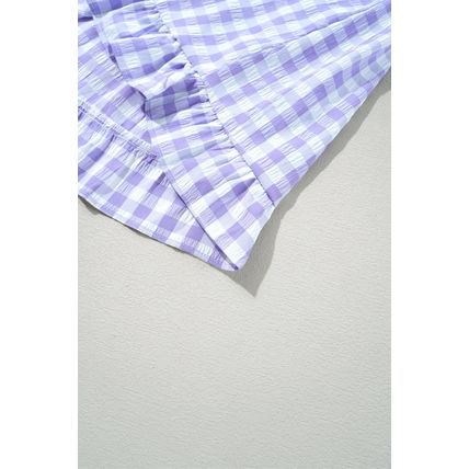Lavendula Plaid Ruffle Wide Short Sleeve Babydoll Mini Dress
