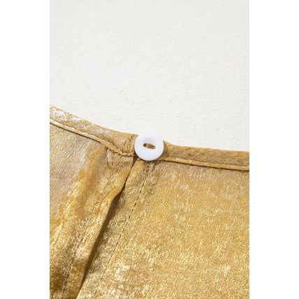 Gold Metallic Luster Frilled Half Sleeve Blouse