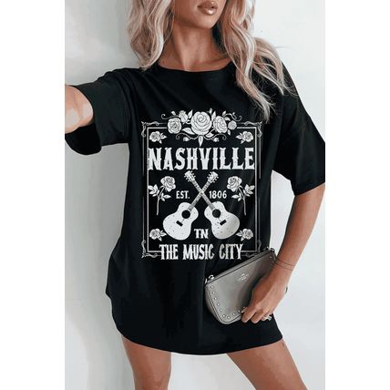 Black Rose Guitar Nashville Music City Graphic Tunic T Shirt