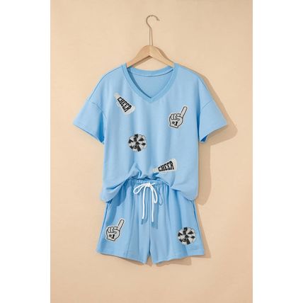 Myosotis Game Day No.1 Cheer Graphic V Neck Short Set