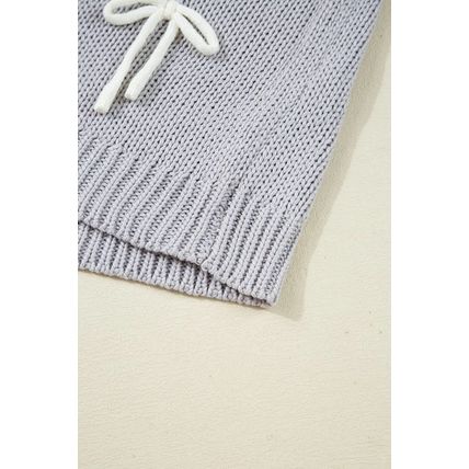 Light Grey Bowknot Applique Cap Sleeve Sweater