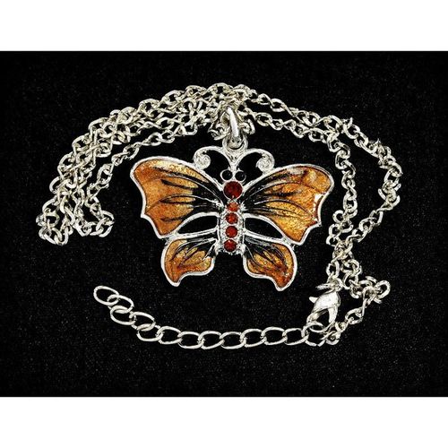 Brown Crystal Enamel Butterfly Charm Pendant Silver Tone Necklace Jewellery 2386