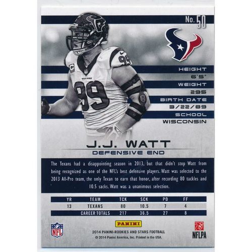 2014 Panini Rookies & Stars #50 J.J. Watt Houston Texans